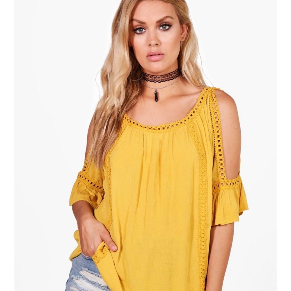 COPY - Plus Cold Shoulder Crochet Trim Top